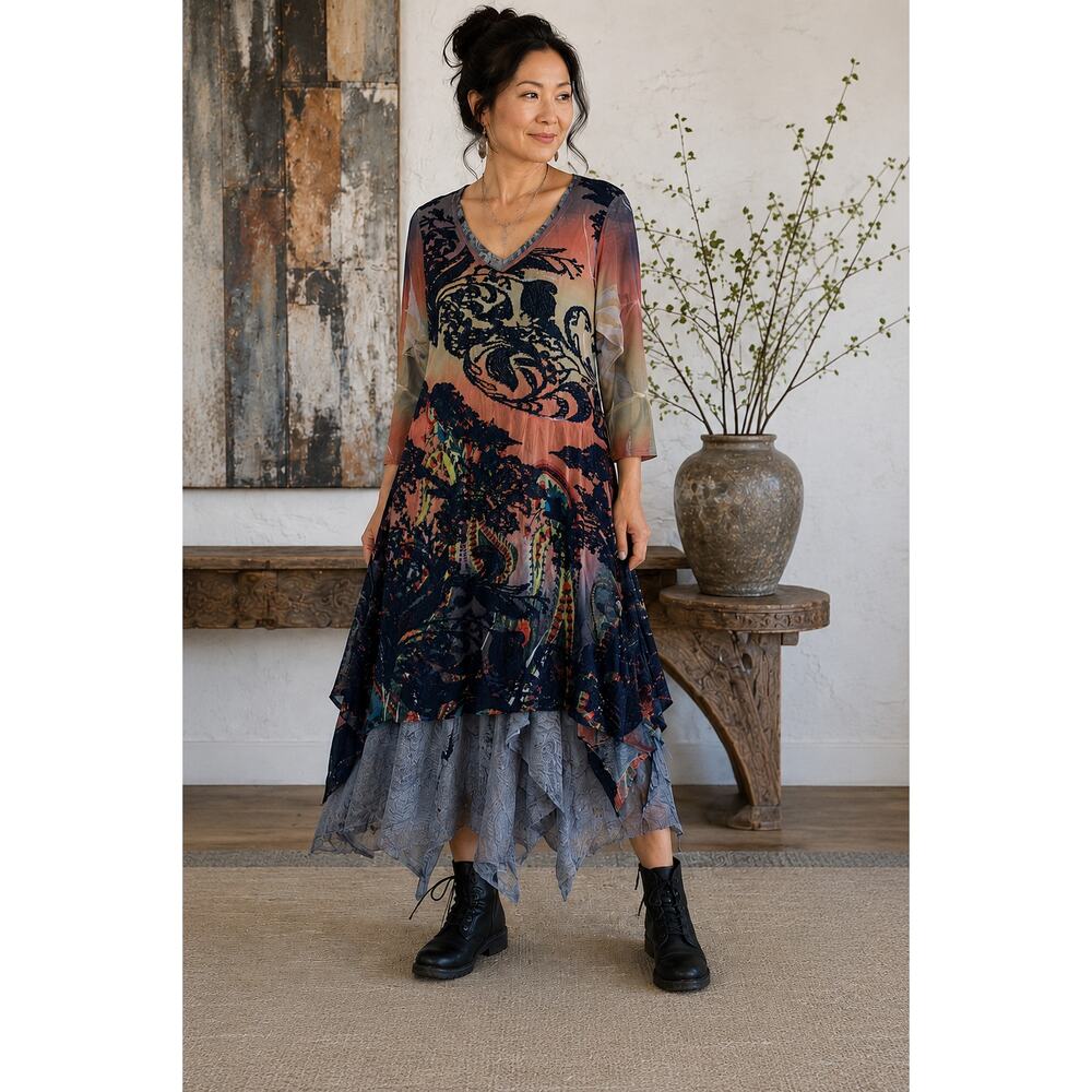 Kamana Art To Wear Mesh Dress Medium Lagenlook Asymmetric Boho Tunic Avant Garde